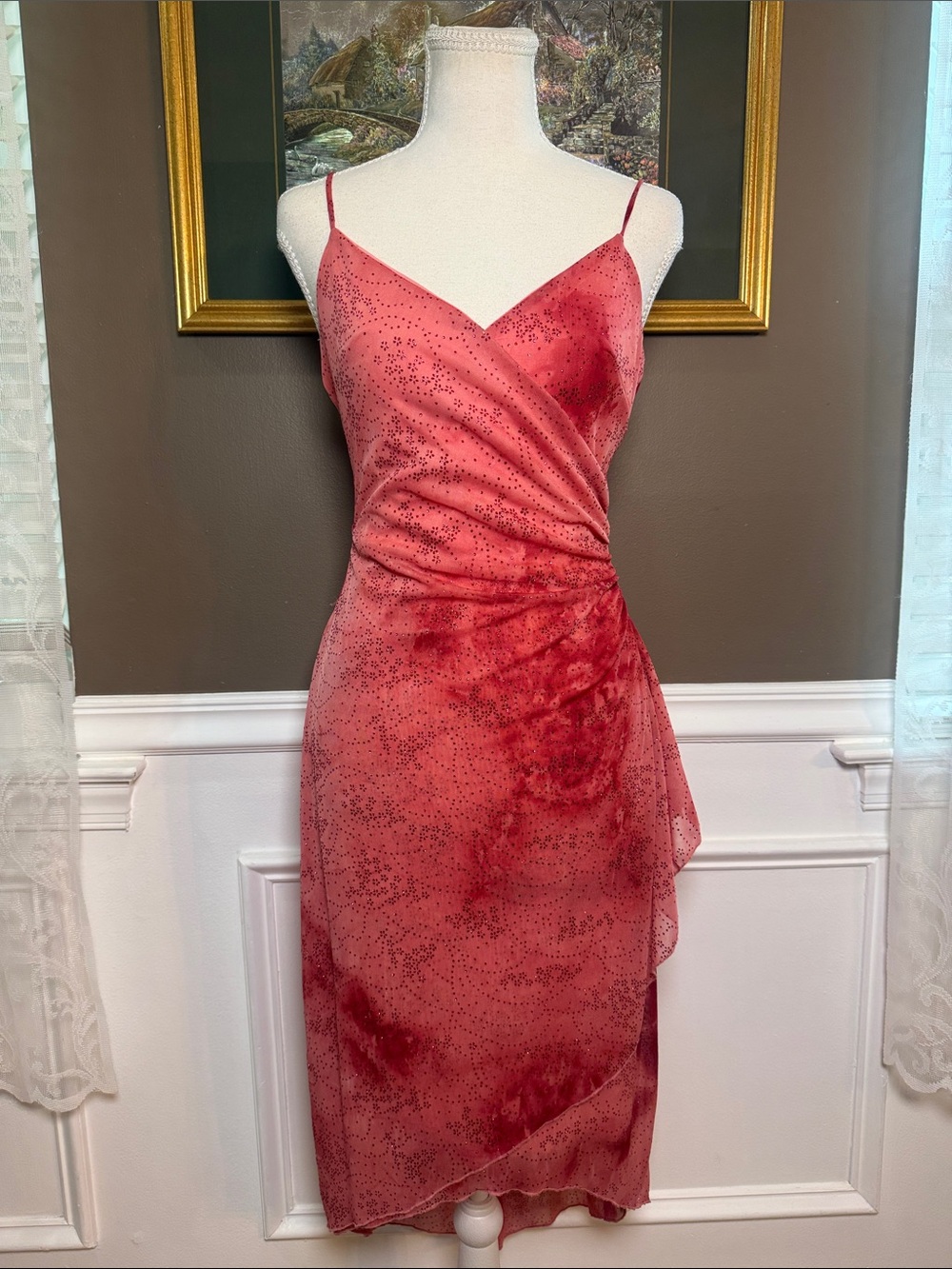 Y2K Rampage Red Fairycore Glitter Mesh High Low Wrap Dress M